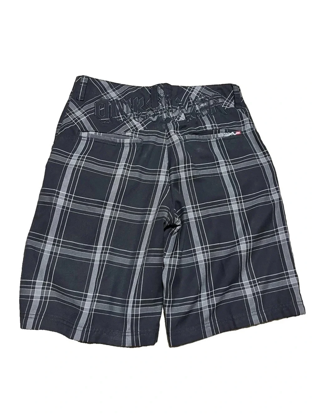 Quiksilver Men's Casual Shorts Gray Black Plaid Size 32 Spellout Graffiti